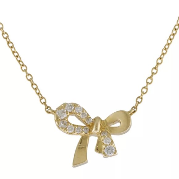 Ponte Vecchio Necklace K18 yellow gold diamond 0.14ct bow used - Picture 1 of 7